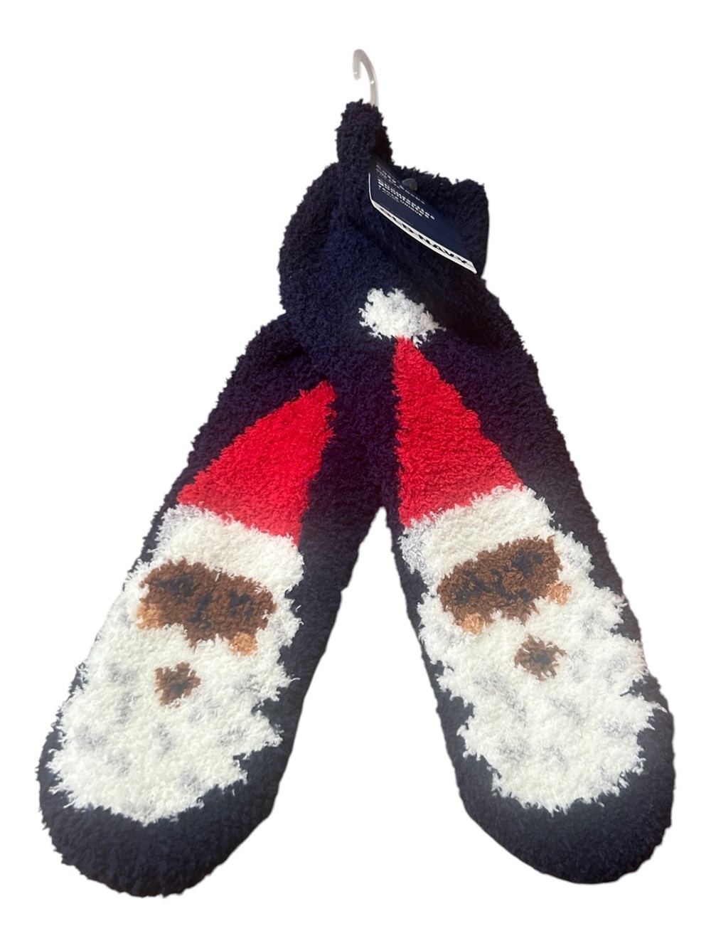 Old Navy Navy Fuzzy Santa Face Holiday Socks with Red Hats